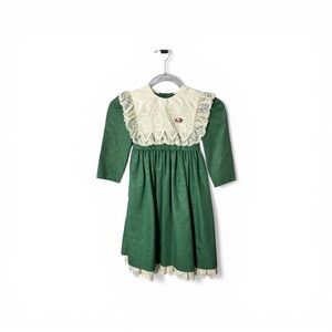 Vintage Jayne Copeland Green Lace Ruffled Bibbed Rosette Dress size 4